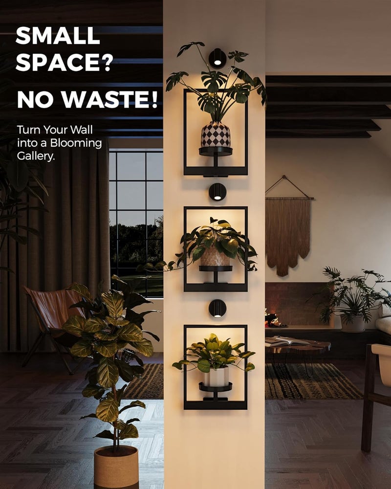 Bamworld Hanging Planters for Indoor Plants Wall Decor Living Room Plant Stand Indoor Wall Planters Plant Hanger Window Plant Shelves 3-Packs with Lights - Image 3
